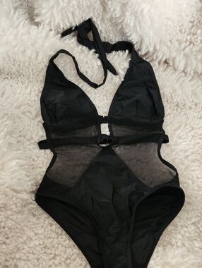 Black Cutout One-Piece Swimsuit. Size S